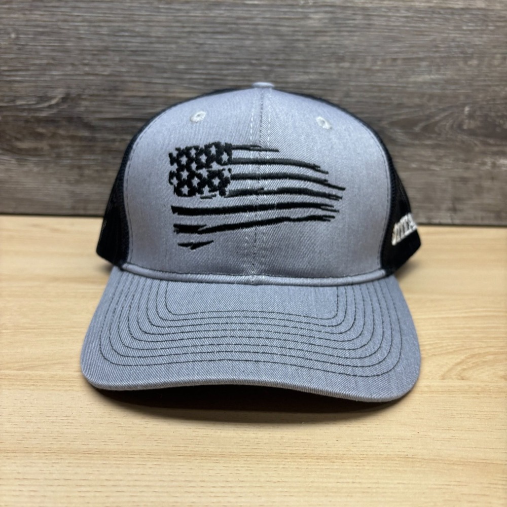 Titan American Flag Hat Cap Snap Back Gray Trucker Mesh USA Tattered Logo Patch